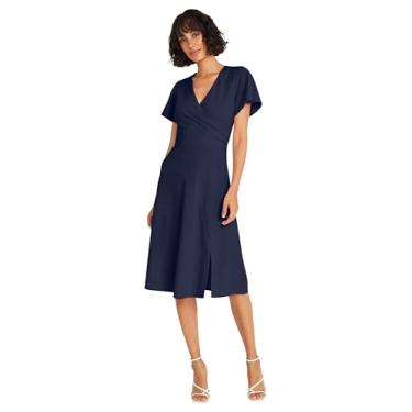 Imagem de Maggy London Vestidos femininos com gola V e mangas esvoaçantes para coquetéis, Blazer azul-marinho, 52