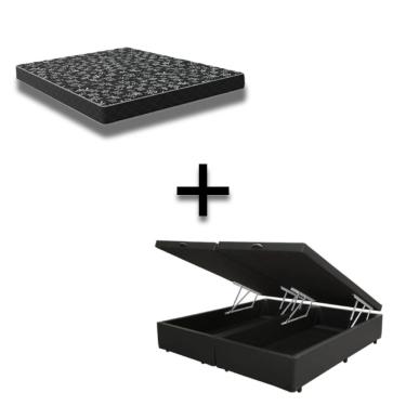Imagem de Cama Box Baú Queen 158 Tecido Sintético Preto Com Colchão Espuma D20 - Tampo Preto Bello Box 12cm
