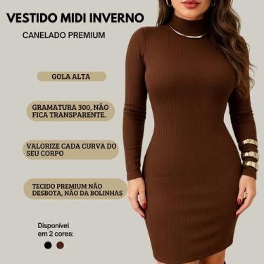 Imagem de Vestido midi Tubinho Manga Longa Midi Gola Alta Canelado Premium - KD 