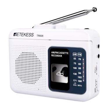 Imagem de Gravador de fita cassete Retekess TR606, toca-fitas AM/FM, suporta gravação de voz/entrada de linha auxiliar, alimentado por bateria CC ou AA (branco)