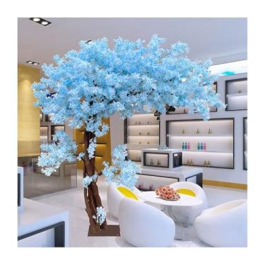 Imagem de Árvore De Cerejeira Artificial Com Base De Ferro Espessada, Árvores Artificiais Azuis Realistas Para Shoppings E Hotéis(150x150cm/59x59in)