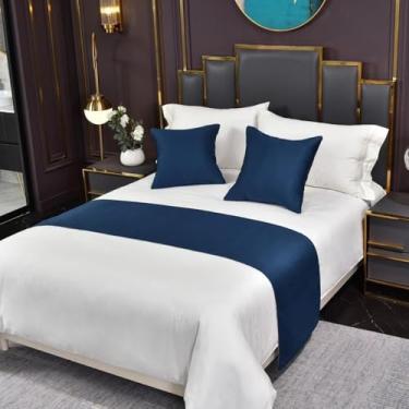 Imagem de Cachecol de corredor de cama de hotel macio e confortável colchas, proteção para quarto de casamento, decoração de cama moderna para pés da cama, cor sólida, toalha de cama lisa - azul