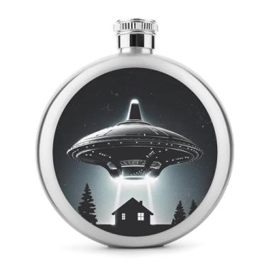 Imagem de Cantil de aço inoxidável, nave espacial alienígena com impressão de OVNI, frasco clássico, cantil, garrafa de viagem, garrafa portátil de metal