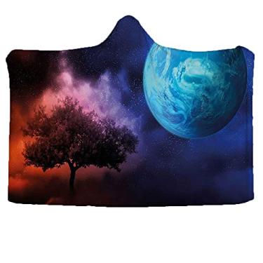 Imagem de Cobertor com capuz infantil espaço, tema árvore da vida com lua mistério espiritual fantasia futurista imagem mítica, cobertor vestível para sofá, bebê, crianças, homens, mulheres, L 152 x C 127 cm