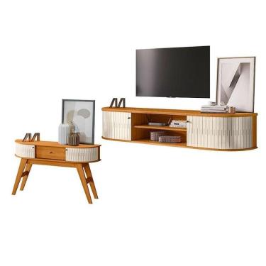 Imagem de Rack Bancada Suspensa Algarve Com Aparador Estoril Cinamomo Off White – Madetec