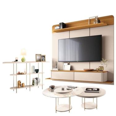 Imagem de Home Suspenso Galax Cinamomo Off White E Aparador Infinity E Kit Mesa De Centro Sky Off White- Hb Móveis