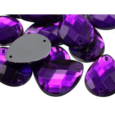 Imagem de 18 x 13 mm Ametista roxa CH05 contas de costura plana em gota para artesanato strass acrílico plástico com furos para costura, enfeites de roupas, cosplays de fantasia - 50 peças