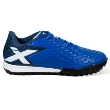 Imagem de Chuteira Society Oxn Genio 3 Masculina Feminina Gramado Sintético Com Trava Leve Macia Confortável Durável Resistente Impermeável Adulto Juvenil Infantil Solado Reforçado Original Futebol Jogo - Profissional (Azul, BR, Adulto, Numérico, 42)