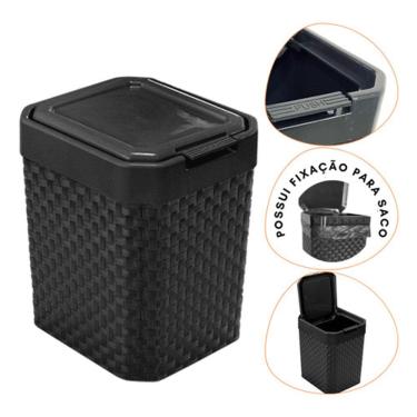 Imagem de Lixeira de Pia Rattan com Tampa Click Preta 5 Litros Arqplast