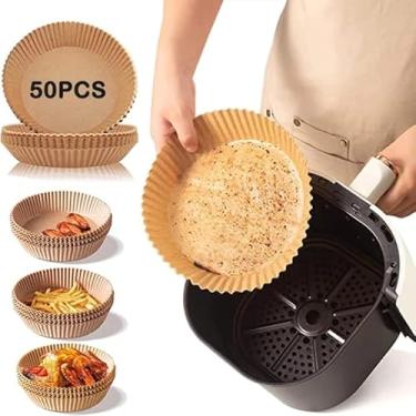 Imagem de Forma Para Air Fryer 3L 4L 5L 6L Redonda Papel Descartável Resistente Antiaderente, Microondas, Forno Elétrico Até 220°C - 50 Unidades