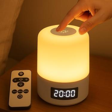 Imagem de Luminária sem Fio de Mesa LED Recarregável com Relógio Digital e Controle Remoto, Abajur Touch Dimerizável Portátil, Luz Noturna Infantil para Quarto, Escritório, Berçário e Presente Criativo