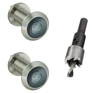 Imagem de TOGU 2 peças de furos de latão sólido de 220 graus para porta com broca de 16 mm, olho mágico de porta de 1,6 cm com privacidade, compatível com porta grossa de 3,5 cm a 6,5 cm, acabamento em níquel