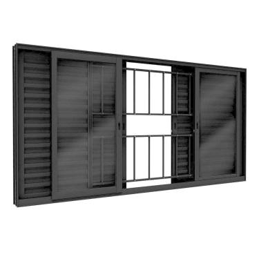Imagem de Janela Veneziana de Alumínio 6 Folhas com Grade e Fecho Embutido 100x150cm Lucasa Eccellente Preto