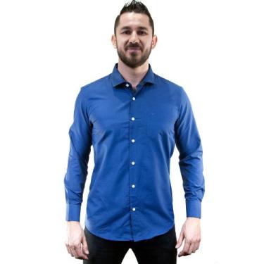 Imagem de Camisa Social Masculina Lisa Manga Longa Camisaria Colombo Azul Marinh