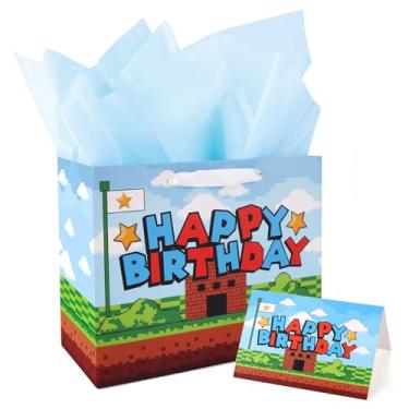 Imagem de Conjunto de Sacos para Presentes Brother, Saco Grande para Presentes Feliz Aniversário com Tema Videojogos Cartão Comemorativo e Papel Sydney Festa Aniversário com Tema de Videojogos