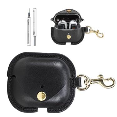 Imagem de Capa de couro para Samsung Galaxy Buds 3 Pro/Galaxy Buds 3, capa vintage personalizada, à prova de choque, portátil, com chaveiro, capa de carregamento para Galaxy Buds 3 Pro/Galaxy Buds 3 (preto)