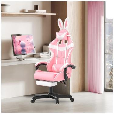 Imagem de Soontrans Cadeira Gamer Ergonômica Reclinável e Giratória com Apoio Lombar e Cabeça, Rosa