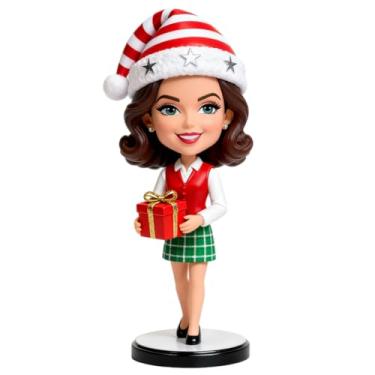 Imagem de Bobblehead de Natal personalizado da sua foto: Natal ideal, aniversário, transforme sua foto em uma charmosa cabeça de um elfo em um chapéu festivo de Papai Noel/segurando um presente