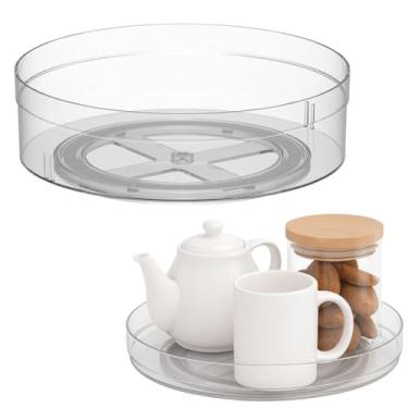 Imagem de Organizador Giratório 360° Multiúso, Transparente, para Cozinha Armário Mesa, Material Plástico Resistente, Temperos Condimentos Maquiagem Recipientes (Kit 2 Organizadores — Modelo Baixo + Alto)