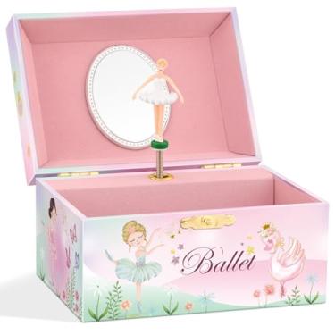 Imagem de A&A Caixa de joias musical para meninas com espelho emparelhado com tema de balé girando reprodução de melodia para Swan Lake Pink