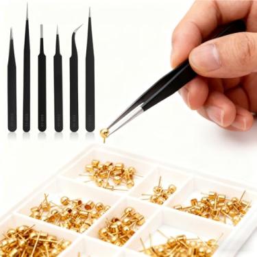 Imagem de Conjunto de 6 peças de pinças de precisão, conjunto de pinças ESD, pinças de aço inoxidável antiestática para conserto de joias, kit de pinças de reparo de joias (preto)