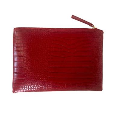 Imagem de NIGEDU Bolsa feminina de couro sintético de crocodilo com embreagem, Vermelho, One Size