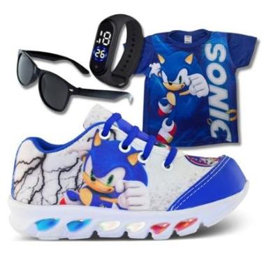 Imagem de Kit Tênis Led Infantil Menino Masculino Sonic + Camisa + Relógio + Óculos-Masculino