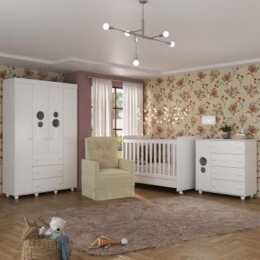 Imagem de Quarto Completo Com Colchão E Poltrona De Amamentação Pimpolho Mp4091 Branco/Bege Branco/Bege