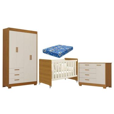 Imagem de Quarto De Bebê Zaki E Berço Americano Evolution 4 Em 1 Areia Acetinado Savana Com Colchão Ortobom - Reller