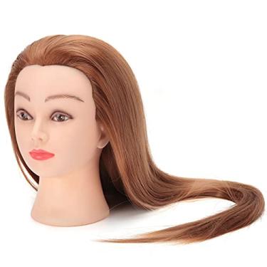 Imagem de Generic Cabeça de Boneca Sem Emaranhados para Prática de Cabelo Castanho de Cosmetologia para Treinamento de Cabeleireiro, Com Suporte de Braçadeira de Mesa para Professores de Beleza ou Estudantes de Cosmetologia