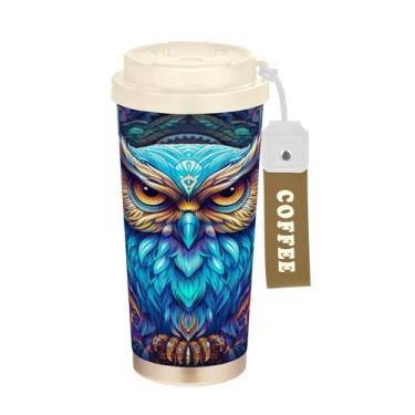 Imagem de Blueangle Caneca de café de viagem com isolamento de coruja neon - copo de aço inoxidável à prova de vazamento e derramamento para acampamento e atividades ao ar livre, garrafa de água reutilizável de