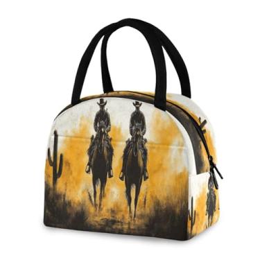 Imagem de Blueangle Lancheira isolada à prova de vazamento - Bolsa de almoço reutilizável com design de caubói do oeste americano, recipiente compacto para alimentos para escritório, viagens e atividades ao ar
