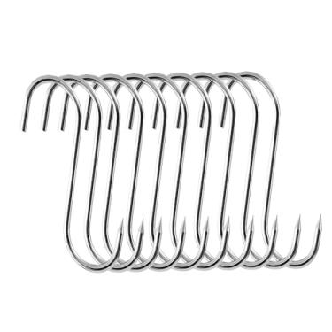 Imagem de Kit 10 Ganchos de Aço Inoxidável para Açougue Frigorífico 22cm x 5.5cm Utensilio para Pendurar Carne