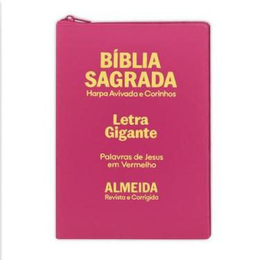 Imagem de Bíblia Letra Gigante Zíper com Harpa 14x21cm - PINK - REI DAS BIBLIAS