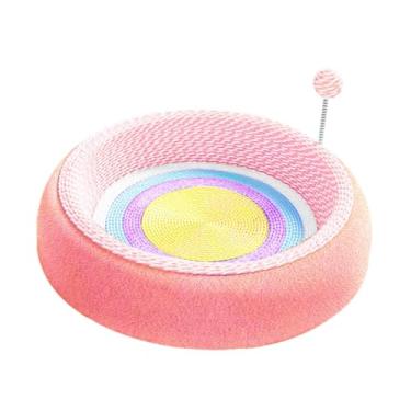 Imagem de Ｂｅｓｇａ Arranhador com tigela e bola de mola para gatos, ideal para exercícios e perseguição, Redondo