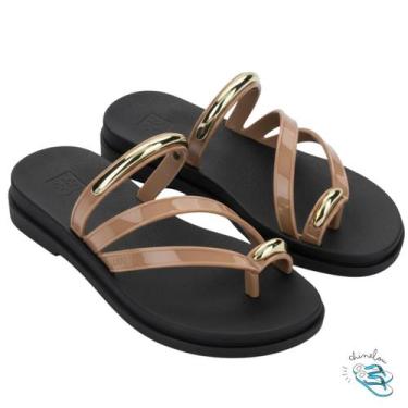 Imagem de Sandalia Chinelo Feminino Zaxy Lume Detalhes Metal Conforto, Marrom, P