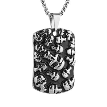 Imagem de STWTR Colar masculino de marca de caveira gótica, pingente retrô de aço inoxidável, joia estilo punk escuro, colar com pingente de caveira para ciclistas e motocicletas, Aço inoxidável, Sem Pedra