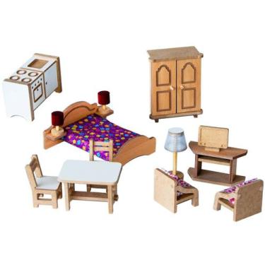 Imagem de Kit de Móveis Completo para Casinhas de Boneca - Madeira - Multicolori