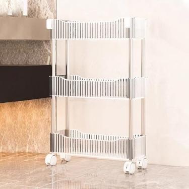 Imagem de Carrinho de rodinhas de acrílico transparente de 3 camadas - Organizador multifuncional impermeável para cozinha e banheiro, prateleira de utilidade móvel, carrinho de armazenamento versátil para casa