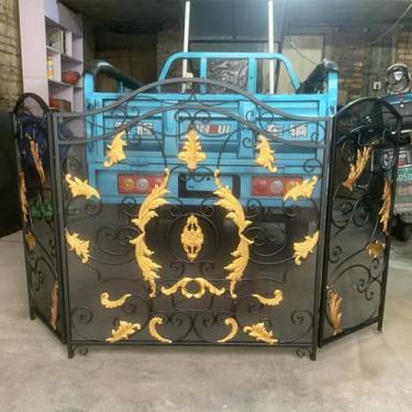 Imagem de Tela de lareira extra grande de 3 painéis, protetor de fogo de metal dobrável com folha de ouro, capa moderna de proteção contra faíscas para segurança, lareiras decorativas (altura 90 cm/35)
