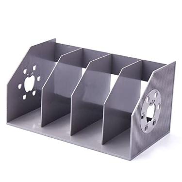 Imagem de Organizador de arquivos de mesa - Porta-revistas de plástico dobrável com 4 compartimentos verticais - Solução de armazenamento de escritório para organização de mesa - Rack de arquivos funcional para