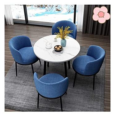 Imagem de Escritório Negócios Hotel Lobby Conjunto de Mesa de Jantar, Mesa e Cadeira Combinação Mesa Redonda Escritório Sala de Reunião Salão Sala de Xadrez Biblioteca Leite Chá Loja de Sobremesa (Cor: Azul