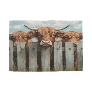 Imagem de Burbuja Jogo americano conjunto de 6, tapetes de mesa antiderrapantes laváveis para vacas em cerca, resistentes ao calor, para cozinha, mesa de jantar, ambientes internos e externos