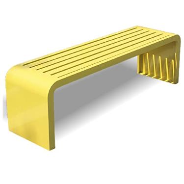 Imagem de Banco sem costas ao ar livre, banco externo à prova de intempéries, banco de metal para varanda de jardim 100/120/150/180 cm para gramado, varanda, porta da frente, ao ar livre, amarelo, 150 x 40 x 45