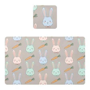 Imagem de Burbuja Jogo americano conjunto de 2, tapetes de mesa de cozinha de PVC com cenoura coelho, antiderrapante, resistente ao calor, à prova d'água, para mesa de jantar, lavável, 30,5 x 45,7 cm