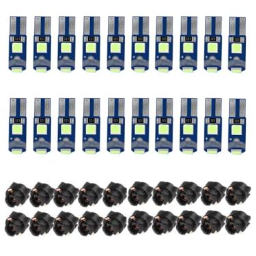 Imagem de BlyilyB Pacote com 20 lâmpadas LED cor azul gelo T5 37 74 com soquete de bloqueio de torção PC74 PC37 painel de instrumentos medidor de luz cluster