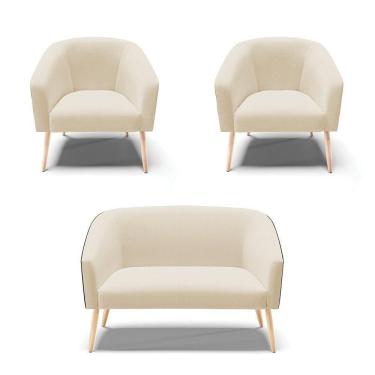 Imagem de Kit 1 Namoradeira E 2 Poltronas Preto Com Linho Areia A27