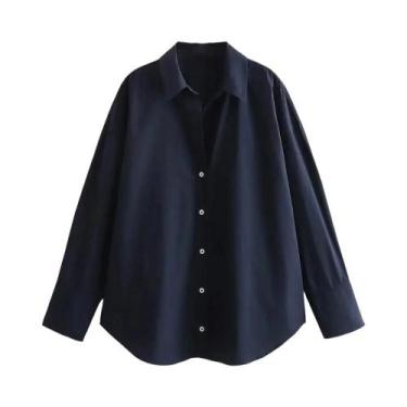 Imagem de Blusa Feminina Solta em Popeline - Manga Comprida, com Botões - Tamanh