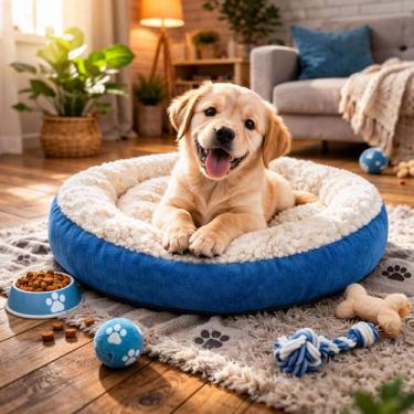 Imagem de Cama Pet de Sherpa Redonda Caminha para Cães e Gatos Macia 50x50 Quent