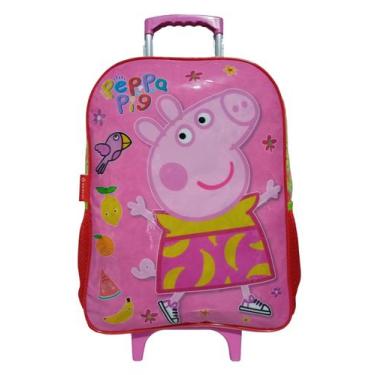Imagem de Mochila de Carrinho Escolar Infantil Peppa Pig Fruits Cor:Rosa - Sesti